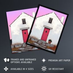 "Artery8 Scottish White Bothy Cottage With Red Front Door Wall Art Print in Pink - Size: W24"" x H32""" - thumbnail 2