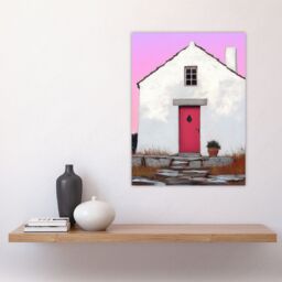 "Artery8 Scottish White Bothy Cottage With Red Front Door Wall Art Print in Pink - Size: W24"" x H32""" - thumbnail 4