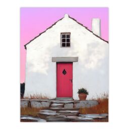 "Artery8 Scottish White Bothy Cottage With Red Front Door Wall Art Print in Pink - Size: W24"" x H32""" - thumbnail 1