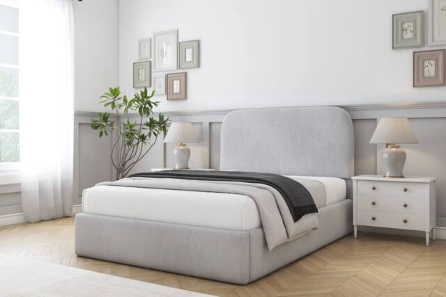 "Comfort Beds Diana Naples Bed Frame - 45"" Upholstered Headboard in Silver - Size: Super King" - image 1
