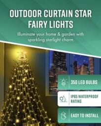 Globrite 350 Warm White LED Curtain Star Fairy Lights - Waterfall Lights - Size: 1 Pack - thumbnail 7