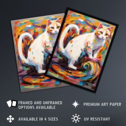 Artery8 Armchair Cat Portrait Painting Colourful White Artwork Framed Wall Art Print A4 in Black - thumbnail 2