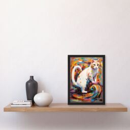 Artery8 Armchair Cat Portrait Painting Colourful White Artwork Framed Wall Art Print A4 in Black - thumbnail 4