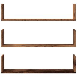 Berkfield Home Wall Shelves 3 pcs Old Wood 80x18x18 cm Engineered Wood in Brown - Size: 80 x 18 x 18 cm - thumbnail 4