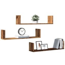Berkfield Home Wall Shelves 3 pcs Old Wood 80x18x18 cm Engineered Wood in Brown - Size: 80 x 18 x 18 cm - thumbnail 3