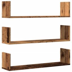 Berkfield Home Wall Shelves 3 pcs Old Wood 80x18x18 cm Engineered Wood in Brown - Size: 80 x 18 x 18 cm - thumbnail 2