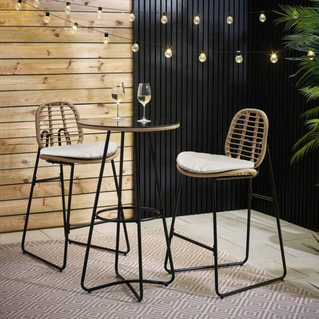 FurnitureboxUK Belize Rattan Outdoor Bar Set with Cushions in Cream - image 1