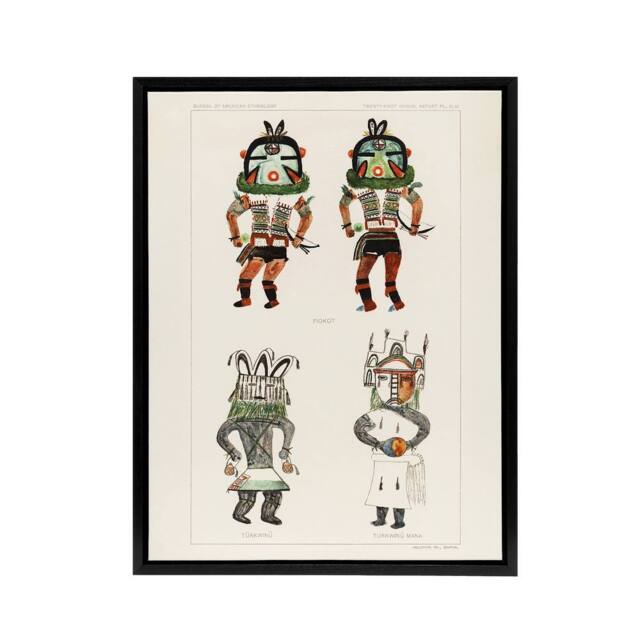 "Artery8 Drawing from Hopi Natives Hopi Kachinas Vintage Framed Canvas Wall Art in White - Size: W12"" x H16""" - image 1