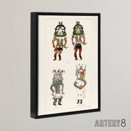"Artery8 Drawing from Hopi Natives Hopi Kachinas Vintage Framed Canvas Wall Art in White - Size: W12"" x H16""" - thumbnail 2