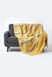 Homescapes Cotton Morocco Striped Throw in Yellow - Size: 225 cm x 255 cm - thumbnail 1
