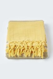Homescapes Cotton Morocco Striped Throw in Yellow - Size: 225 cm x 255 cm - thumbnail 2