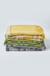 Homescapes Cotton Morocco Striped Throw in Yellow - Size: 225 cm x 255 cm - thumbnail 6