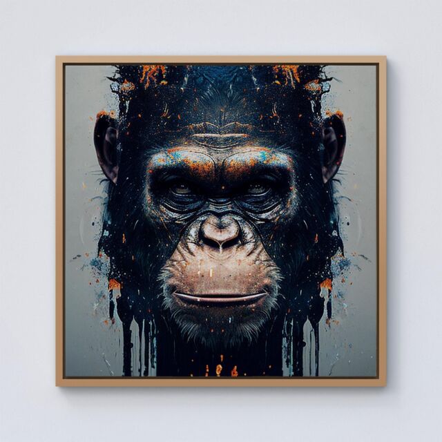 Warren Reed - Designer Gorilla Face Splashart Framed Canvas in Light Brown - Size: w40 inch x h40 inch - image 1