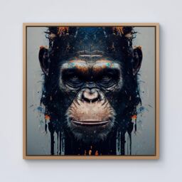 Warren Reed - Designer Gorilla Face Splashart Framed Canvas in Light Brown - Size: w40 inch x h40 inch - thumbnail 1