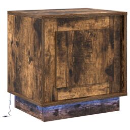 Berkfield Home Bedside Cabinet with LED Lights Smoked Oak 44x34, 5x45 cm in Brown - thumbnail 2