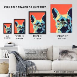 Artery8 French Bulldog Orange & Blue Bold Vibrant Screen Print Risograph Coral Teal Artwork Spot Block Colour Duotone Retro Riso Interior Design - thumbnail 3