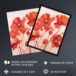 Artery8 Wall Art Print Simplicity in Poppies Thick Paste Oil Painting Framed in Red - Size: A4 - thumbnail 2