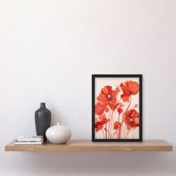 Artery8 Wall Art Print Simplicity in Poppies Thick Paste Oil Painting Framed in Red - Size: A4 - thumbnail 4