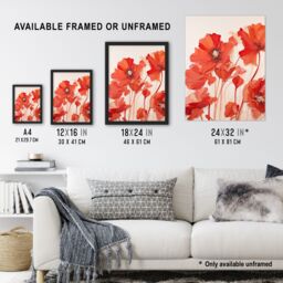 Artery8 Wall Art Print Simplicity in Poppies Thick Paste Oil Painting Framed in Red - Size: A4 - thumbnail 3
