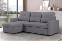 LUXURY LIFE Newport Leather 3 Seater Sofa Bed with Reversible Chaise in Grey - thumbnail 2
