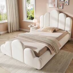 Matteo Beige Velvet Petal-Shaped 3FT Single Bed Frame with Padded Headboard - thumbnail 3