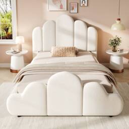 Matteo Beige Velvet Petal-Shaped 3FT Single Bed Frame with Padded Headboard - thumbnail 2