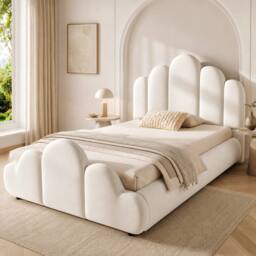 Matteo Beige Velvet Petal-Shaped 3FT Single Bed Frame with Padded Headboard - thumbnail 1