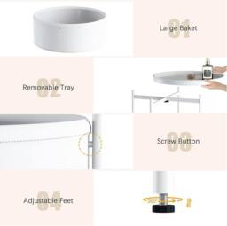 Huhote Fabric 2 Tier Round End Side Table With Storage Basket Nightstand in White - thumbnail 4