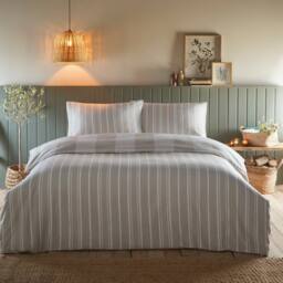 Portfolio Home Glenmore Check Brushed Cotton Striped Reversible Duvet Cover Set in Natural - Size: Super King - thumbnail 2