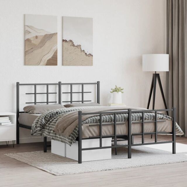 Berkfield Home Metal Bed Frame without Mattress with Footboard Black 135x190cm - Size: 135x190 cm - image 1