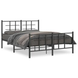 Berkfield Home Metal Bed Frame without Mattress with Footboard Black 135x190cm - Size: 135x190 cm - thumbnail 2