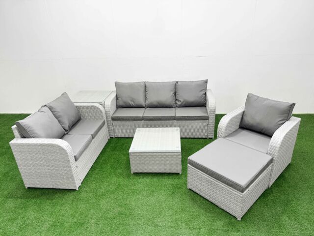 Fimous Patio PE Wicker 7 Seater Outdoor Rattan Furniture Sofa Sets w/ Square Coffee Table Reclining Chair Loveseat Sofa 3 Seater Sofa Big Footstool - image 1