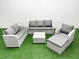 Fimous Patio PE Wicker 7 Seater Outdoor Rattan Furniture Sofa Sets w/ Square Coffee Table Reclining Chair Loveseat Sofa 3 Seater Sofa Big Footstool - thumbnail 2