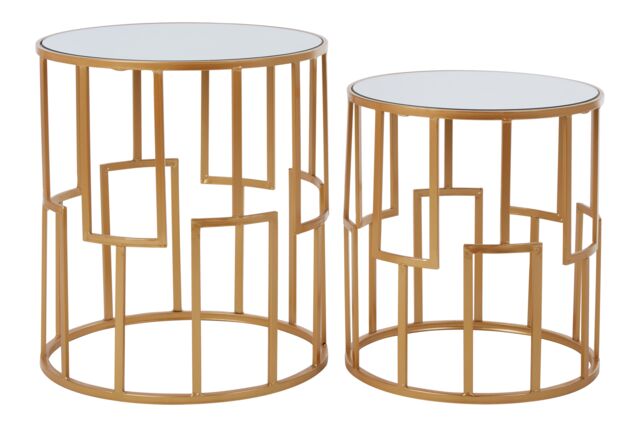 Orsina Set Of 2 Round Side Tables, Home Decor Accent Tables For Settee, Small Tables, Gold Framed Decorative Tables - image 1