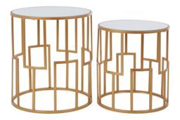 Orsina Set Of 2 Round Side Tables, Home Decor Accent Tables For Settee, Small Tables, Gold Framed Decorative Tables - thumbnail 1