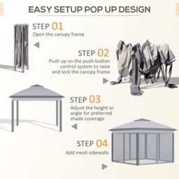OUTSUNNY Pop Up Gazebo Height Adjustable Canopy Tent w/ Carrying Bag in Grey - thumbnail 5