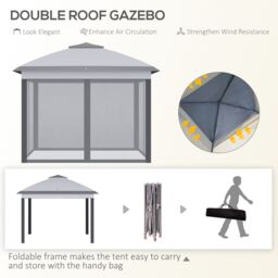 OUTSUNNY Pop Up Gazebo Height Adjustable Canopy Tent w/ Carrying Bag in Grey - thumbnail 4