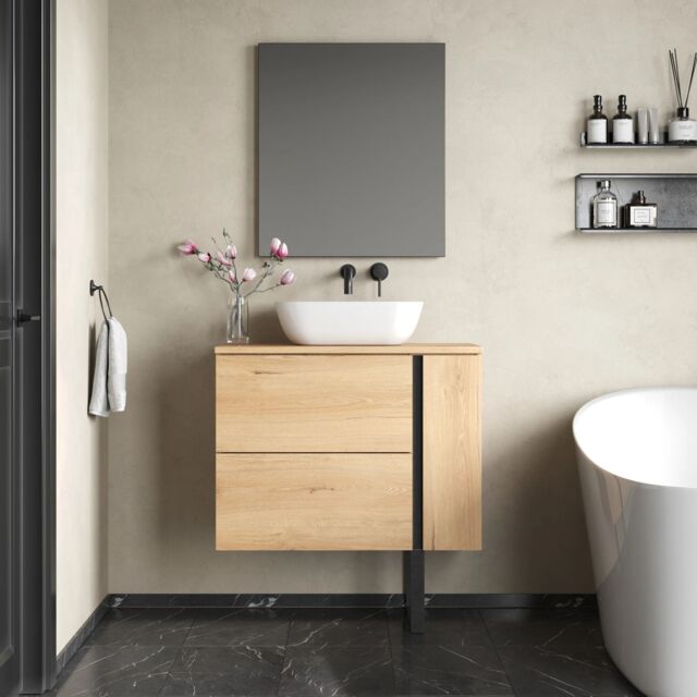 Banyetti Evora 800mm Wall Hung Vanity with Matching Worktop - Natural Oak in Light Brown - image 1