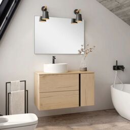 Banyetti Evora 800mm Wall Hung Vanity with Matching Worktop - Natural Oak in Light Brown - thumbnail 3