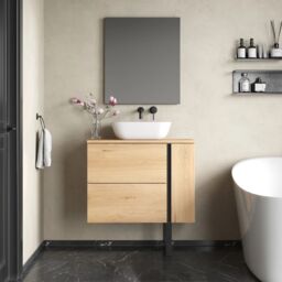 Banyetti Evora 800mm Wall Hung Vanity with Matching Worktop - Natural Oak in Light Brown