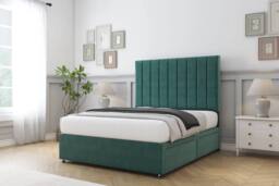 "Sloomy Kansas Plush Divan Bed Base 2 Drawers Foot-End With 26"" Strutted Headboard in Emerald - Size: Super King" - thumbnail 3