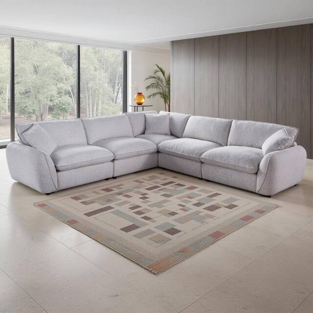 Furnishings For Less UK Berti Fabric Beige Modern L Shaped 5 Seater Corner Sofa - image 1