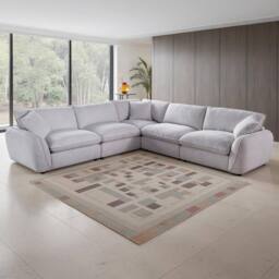Furnishings For Less UK Berti Fabric Beige Modern L Shaped 5 Seater Corner Sofa - thumbnail 1