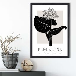 ARTZE Lotus Flower in Black & Beige Floral Ink Sketch Framed Print SIZE: A3 with Black Frame - Size: A4 - thumbnail 2