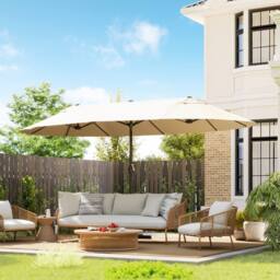 OUTSUNNY 4.6M Garden Patio Umbrella Canopy Parasol Sun Shade w/o Base in Cream - thumbnail 1