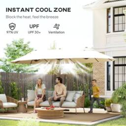 OUTSUNNY 4.6M Garden Patio Umbrella Canopy Parasol Sun Shade w/o Base in Cream - thumbnail 5