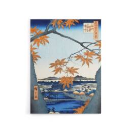 "Artery8 Maple Trees Japan Shrine Bridge Canvas Wall Art Print Hiroshige in Orange - Size: W24"" x H32""" - thumbnail 1