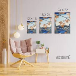 "Artery8 Maple Trees Japan Shrine Bridge Canvas Wall Art Print Hiroshige in Orange - Size: W24"" x H32""" - thumbnail 4