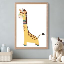 ARTZE Giraffe Tribal Animal Framed Print SIZE: A2 with Oak Frame in Brown - Size: A4 - thumbnail 2