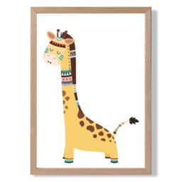 ARTZE Giraffe Tribal Animal Framed Print SIZE: A2 with Oak Frame in Brown - Size: A4